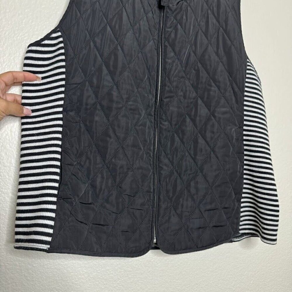 Talbots Black White Quilted Puffer Side Stripe Zip Up Front Outerwear Vest Large - Picture 5 of 8